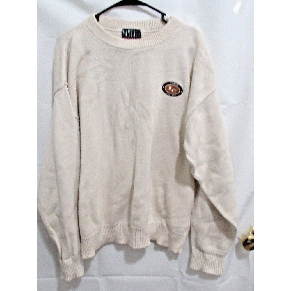 Ithaca College Knit sweater ls crew neck off white logo patch Med Large See desc